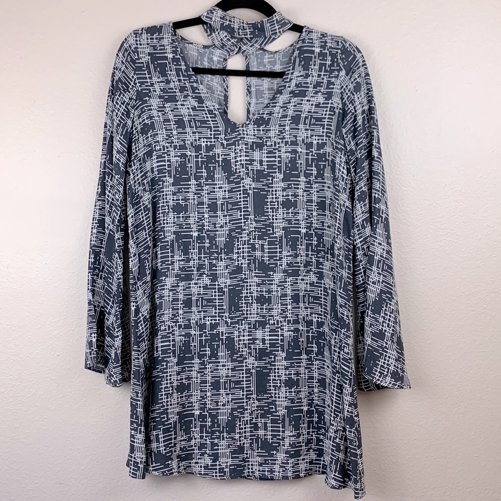 Kirious Grey Patterned Mini Dress with Neck Collar